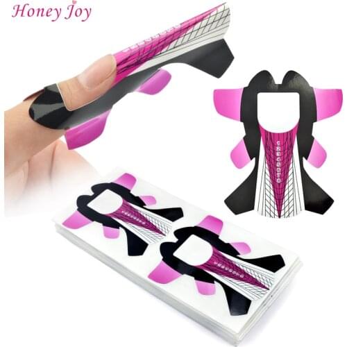 100Pcs French Nail Form Tips Acrylic UV Gel Extension Nail Art Guide Form Self-Adhesive Builder Gel Sticker Manicure Stencil