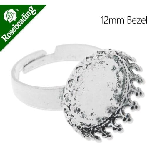 12mm Round Adjustable Antique Silver plated Faceplate Ring Setting With 12mm round bezel,ring blanks,Sold 20PCS/lot-C4687