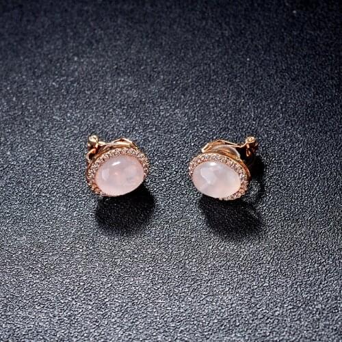 2017 Real Big Brand Austrian crystal Zirconia Rose Gold Color Simple Fashion Earrings for Women Valentines Gift 321599-pink