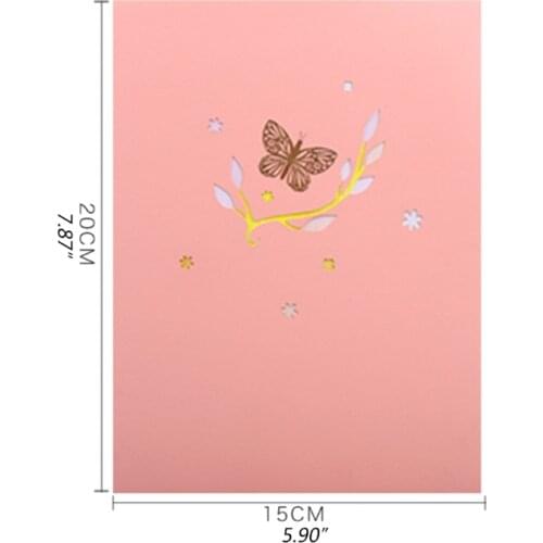 E7CB 3D Pop-Up Butterfly Flower Basket Greeting Card for Birthday Mothers Day Wedding Party Graduation with Envelope
