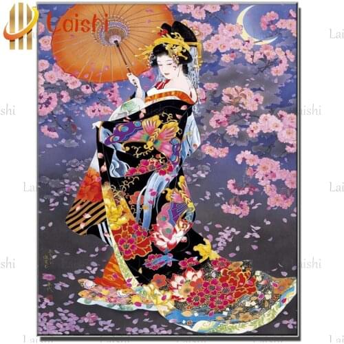 5D diamond painting Cartoon japanese kimono geisha under the cherry tree square drill full diamond embroidery mosaic decoration
