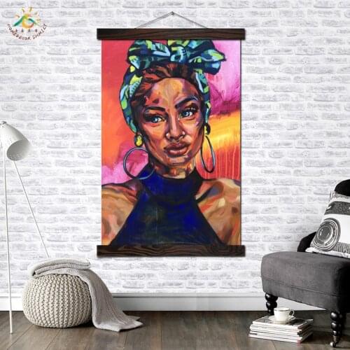 African Paints Lady Modern Wall Art Print Pop Art Picture And Poster Wood Hanging Scroll Canvas Painting Home Decoration