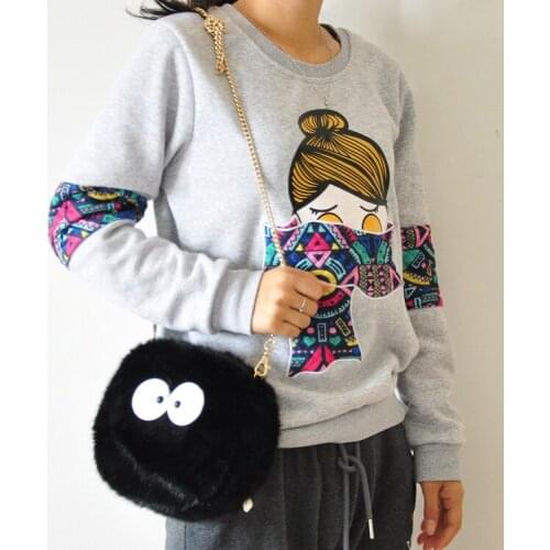 Anime CuteTotoro Fairydust Plush Soft Stuffed Shoulder Bag Cartoon Small Black Chain Coin Purse Crossbody Bags for Women Gift