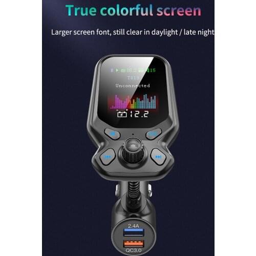 Bluetooth AUX Car Kit Handsfree Set 3 USB Port QC3.0 Quick Charge FM Transmitter MP3 Music Player 1.77" TFT Color Display
