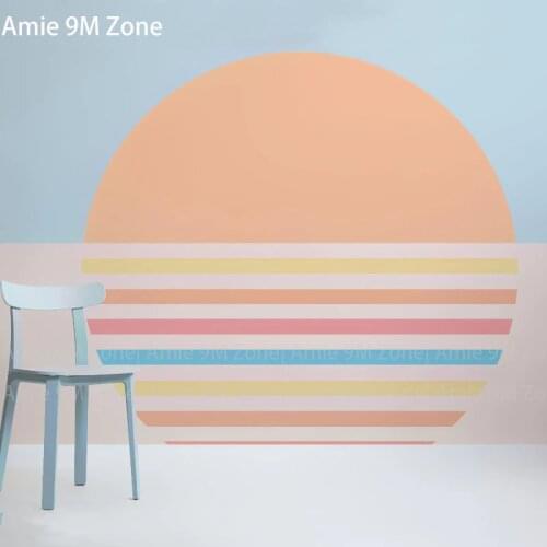 Pale warm geometric strip circle pattern blue orange cream colorful design wallpapers wall art for wall decor simple color art