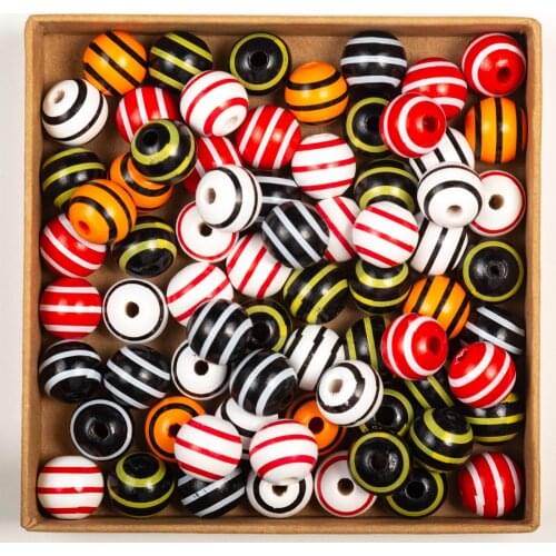 20pcs/lot Colorful Stripe Pattern Painted Wood Beads Natural Round 16mm Wooded Loose Charm Bead for DIY Jewelry Making Crafts