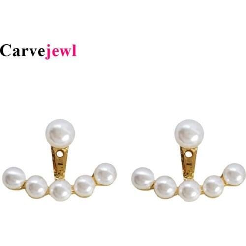 Carvejewl Free Shipping gold Color Double Sided Earring Fashion Brand Jewelry Alloy Earrings simulated pearl Earrings for women