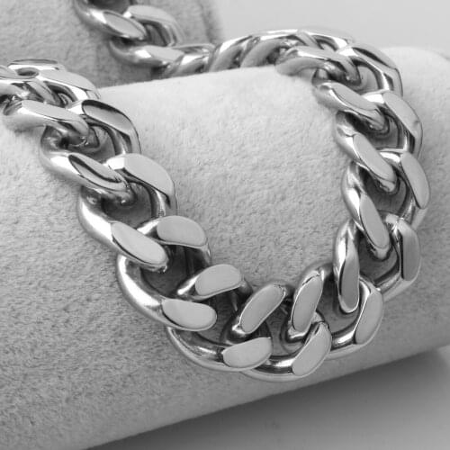 15MM Silver Color Cuban Curb Chain Stainless Steel Biker Jewelry Mens Unisexs Necklace Or Bracelet Handmade Gift 7-40inch Hot