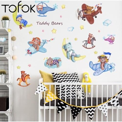 Tofok Cartoon Animal Airplane Decoration Wall Stickers Childrens Room Living Room Bedroom Creative Wall Decals PVC Murals