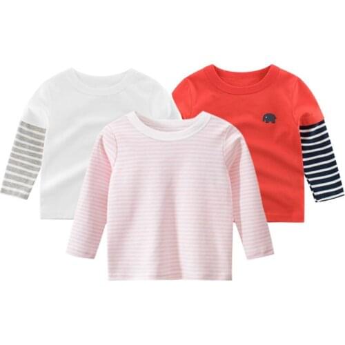 1-9T Dinosaur Clothes for Children Boys CottonT-Shirts Baby Girls Striped Patchwork Tops 2021 Autumn Casual Kids Cartoon Costume