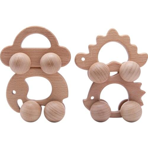 Baby Wooden Teethers Food Grade Beech Four-Wheeled Wooden Car Model Toy Handmade Crafts Newborn Gift Accept Custom