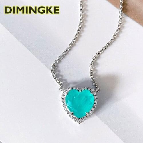 DIMINGME10*10 Heart Shaped Natural Paraiba Tourmaline Pendant Necklace S925 Sterling Silver Jewelry Lover Gift Party