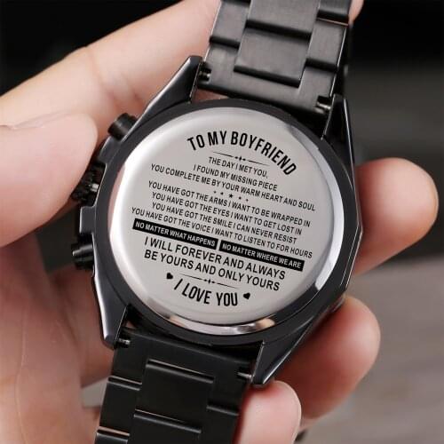 To My Boyfriend Luxury Waterproof Engraved Watches Sport Men Watches Wrist Wathes Military Birthday Anniversary Gifts Christmas