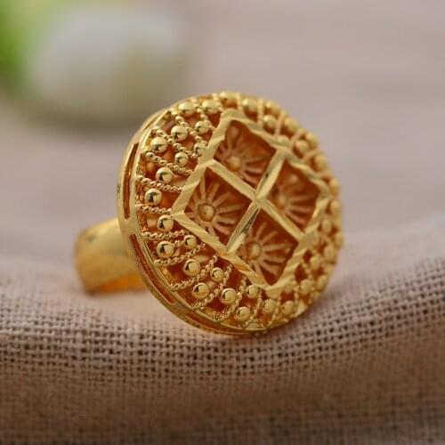 Dubai Wedding Big Gold Color Ring for Women African Jewelry Ethiopian Gold Color Wedding Bigger Ring Exaggerated Rings
