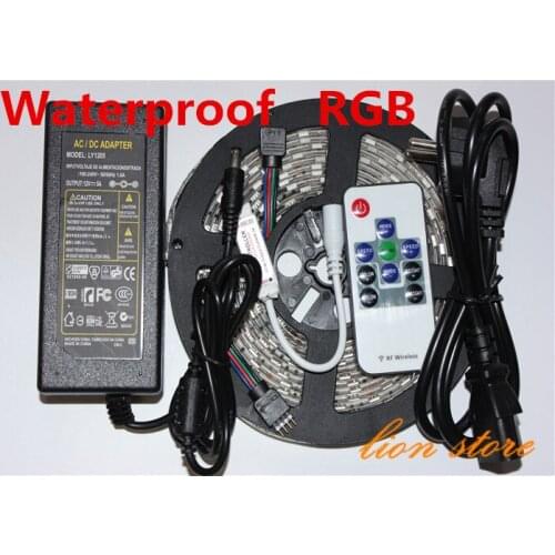 Flexible white PCB version Waterproof 5050 RGB LED Strip 5M 300 Led SMD+ RF Remote Controller +12V 5A Power Adapter