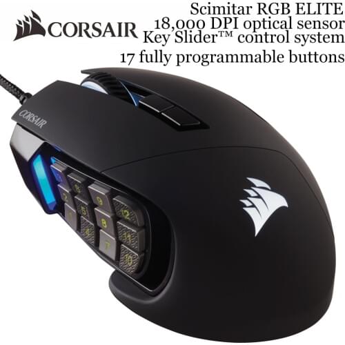 CORSAIR SCIMITAR RGB ELITE, MOBA/MMO Gaming Mouse, Black, Backlit RGB LED, 18000 DPI, Optical (CN version)