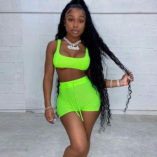 Sexy Mesh Sheer Two Piece Set Women Summer Clothes Vest Crop Tops and Shorts Suits Female Casual Vacation Outfits Matching Sets