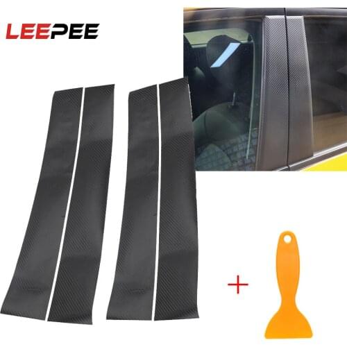 LEEPEE 4 piece/set B-pillar Modified Car Stickers 3D Stereo Carbon Fiber Anti-Scratch Plating Film Auto Accessories Universal