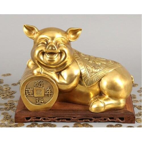 TOP COOL # 2020 HOME Shop lobby Business Money Drawing Good luck Propitious GOLD Fortune pig FENG SHUI BRASS Sculpture Statue
