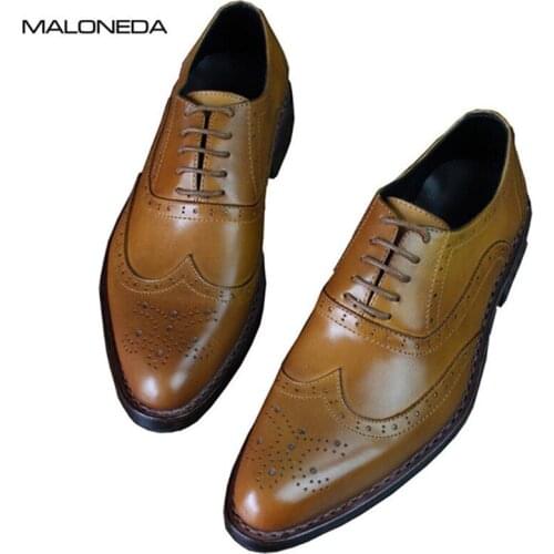 MALONEDA Handmade Goodyear Genuine Leather Italian Style Retro Carved Bullock Formal Dress Oxfords Shoes for Wedding Party