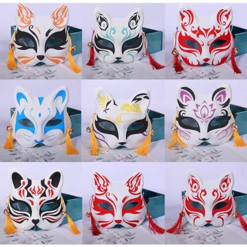 Anime Demon Slayer Fox Mask Hand-painted Japanese Mask Half Face Mask Masquerade Festival Ball Kabuki Kitsune Masks Cosplay Prop