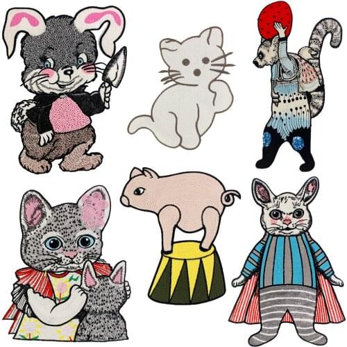 Cute Animal Rabbit Cat Pig Patches for Clothing Children Boy Girl DIY Patches T-shirt Bead Decor Embroidery Applique TH2168
