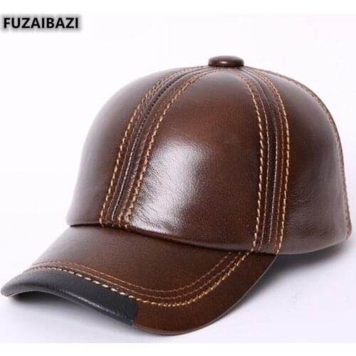 FUZAIBAZI Fashion Autumn Winter Genuine Leather Hat New Keep Warm Cap Mens Womens Adjustable Size Snapback Baseball Caps