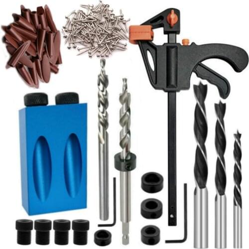 15 Degree Oblique Hole Locator Drill Bit Woodworking Pocket Hole Jig Kit Angle Drill Guide Set Hole Puncher Carpentry Toos