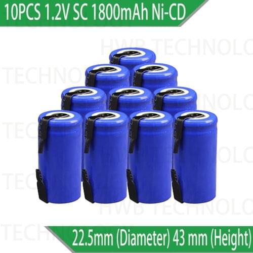 New 10PCS/lot High Grade Sub C SC 1.2V 1800mAh Ni-Cd NiCd Rechargeable Battery Batteries Free shipping