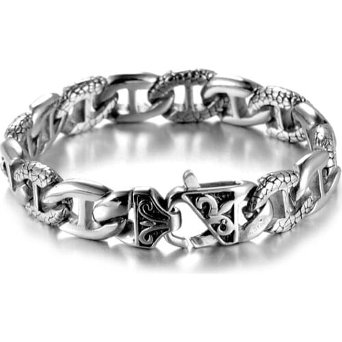 Granny Chic Brand New Mens Jewelry Silver Color High Quality Stainless Steel Curb Chain Bracelet Bangle Mens Jewelry 14mm 8.26"