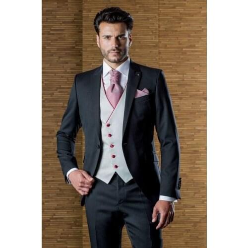 New Design One Button Black Groom Tuxedos Peak Lapel Groomsmen Mens Wedding Prom Suits (Jacket+Pants+Vest+Tie) NO:176