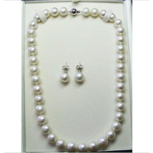 Charming AAA 10-11mm round white black pearl necklace earring sets