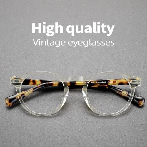 Vintage acetate eyeglasses frame men high quality retro round optical eyewear Myopia reading women clear glasses