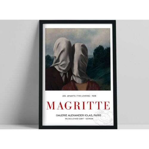 Rene Magritte Poster, Belgian Surrealist Painting, Magritte 1928 The Lovers Prints Art, Vintage Impression Drawing Wall Decor