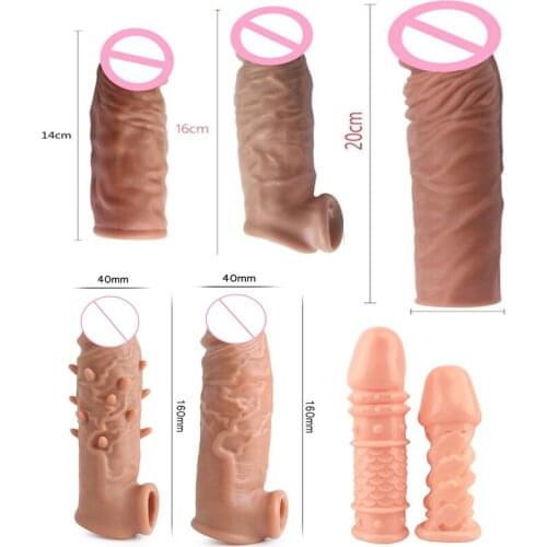 Realistic Condoms For Men Reusable Penis Sleeve For Male Extender Dildo Enhancer Enlargement Condom Male Cock Sex Toys