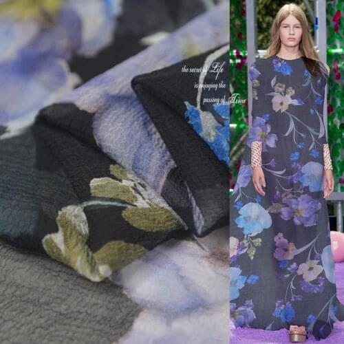 Purple Flower Georgette Fabrics Charm Romantic High End Summer Dress Crepe Cloth