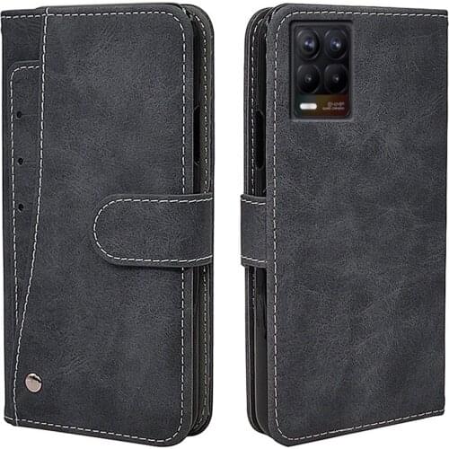 Luxury Vintage Case For Realme 8 7 6 5 6i 5i C20 C21 C11 C12 C17 C3 Q2 Pro 4G 5G Case Flip Leather Silicone Wallet Cover Holder