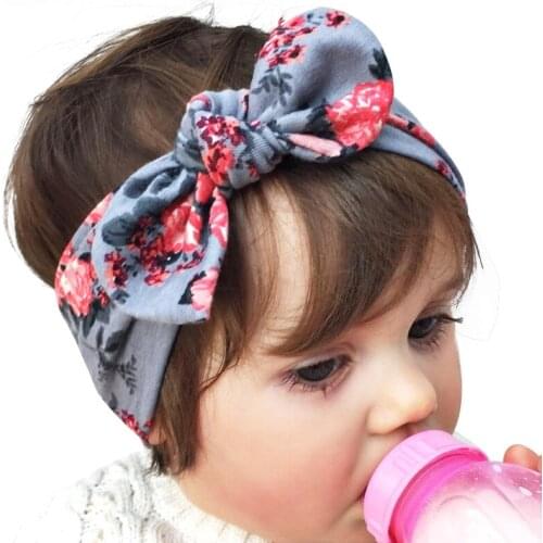 Christmas Gift For Kids Children Girls Cute Flowers Printing Bowknot Hairbands Rabbit Ears Headbands Headwear FS0595