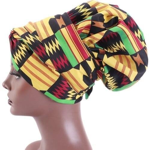 Adjustable Chemo Bonnet Hair Caps Double Layer Headwrap African Print Satin Long Ribbon Wrap Pattern Women Hair Cover Jewelry