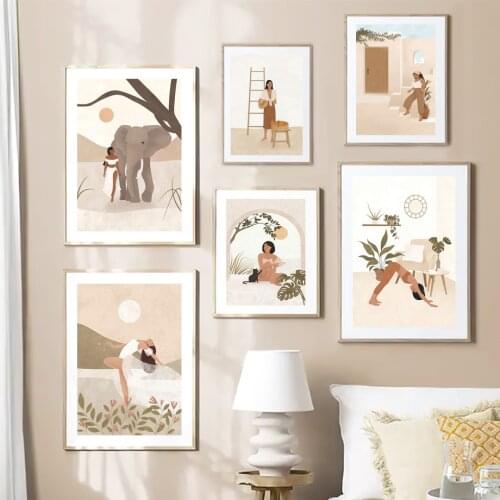 Tropical Elephant Cat Yoga Boho Wall Art Canvas Interior Painting Nordic Posters And Prints Wall Pictures For Living Room Decor