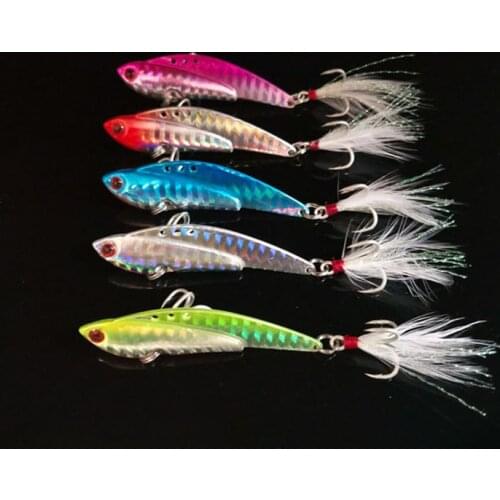 VIB Metal 14/17/21/25G Fishing Lure Vibration Spoon Hard Baits with Feather Crankbait Wobbler Swimbait Cicada VIB Tackle