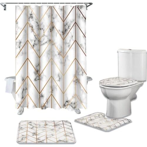 Nordic Style Marble Pattern Stripes Shower Curtain Toilet Seat Cover Set Wc Accessories Mat Bathroom Decor Bath Curtains