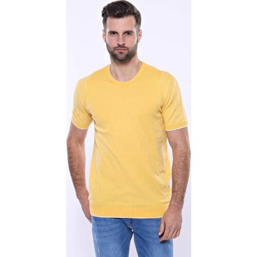 Circle Neck Patterned Yellow Knitted T-Shirt