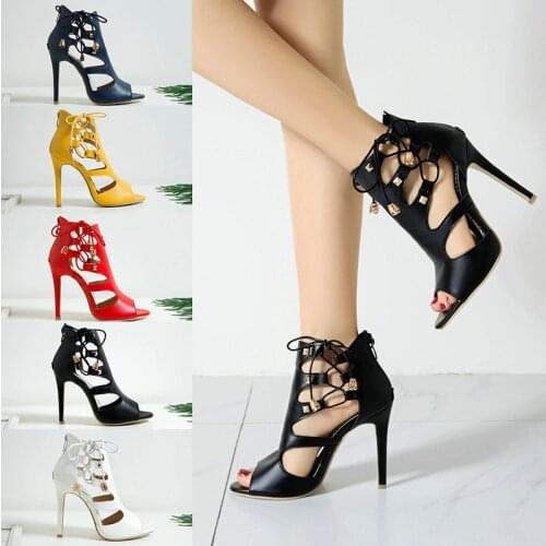 2021Women Thin High Heel Sandals Hollow Stiletto Open Toe Zipper Cross Belt Sexy 10cm High Heel Gladiator Shoes Summer Shoes