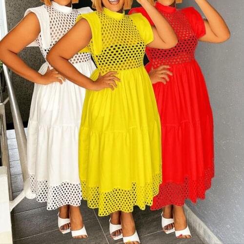 Echoine Solid Fishnet Hollow Out Long Dress Women Sexy Sleeveless Patchwork Vintage Vestidos Summer Party Clubwear Sundress