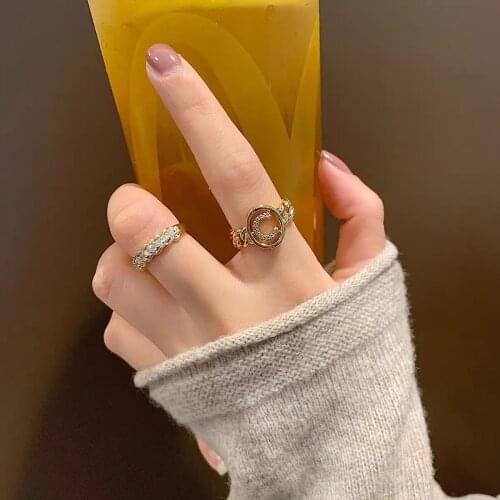 Fashion temperament open two-piece letter ring female ins tide fashion personality combination stacking index finger ring