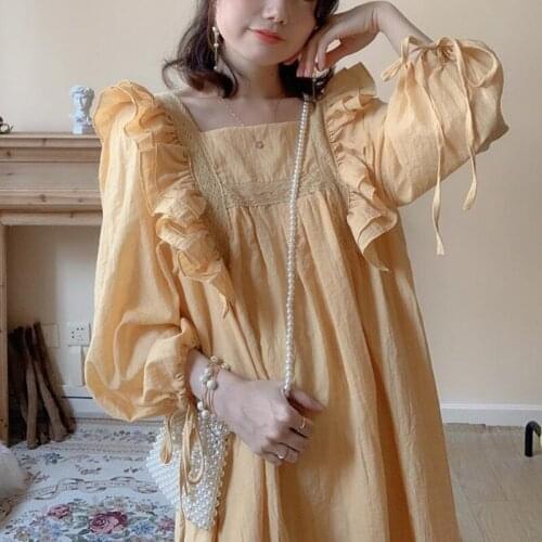 Herstory Autumn Fairy Kawaii Women Long Sleeve Yellow Elegant Party Midi Dress Female Casual Korean High Waist Designer Dress