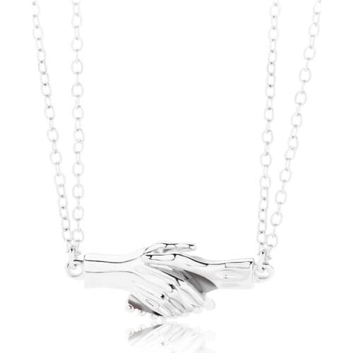 1 Pair Couple Simple Neclace Handshake Pendant Magnetic Necklace Choker Gold Lover Couple Valentines Day Party Gift