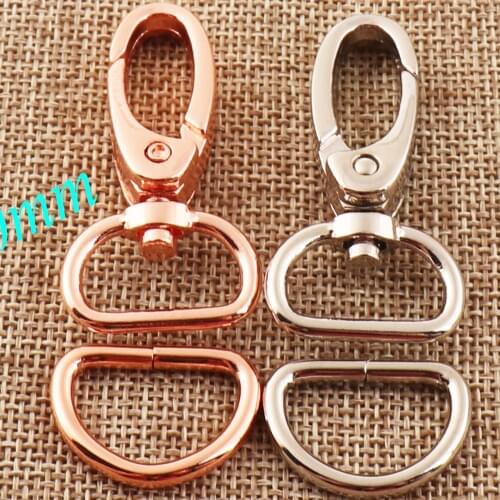 10 sets Lobster Swivel Clasps D Ring Rose Gold Silver Carabiner Snap Buckle Gate Bag Purse Strap Handbag Snap Purse Hook d-ring