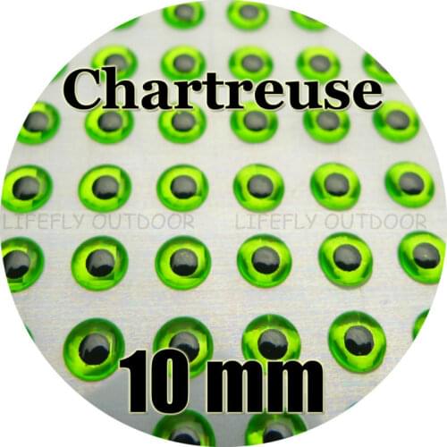 10mm 3D Chartreuse / Wholesale 400 Soft Molded 3D Holographic Fish Eyes, Fly, Jig, Lure